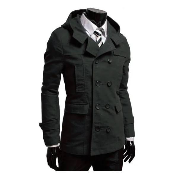 Мужской Тренч, модный дизайн, Мужская ветровка, пальто, Осень-зима, двубортный, ветрозащитный, тонкий Тренч, пальто для мужчин размера плюс - Цвет: Черный