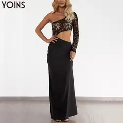 YOINS/женское сексуальное вечернее платье на одно плечо, кружевное, с вырезом на талии, асимметричное, с высоким разрезом, Клубное, Пляжное