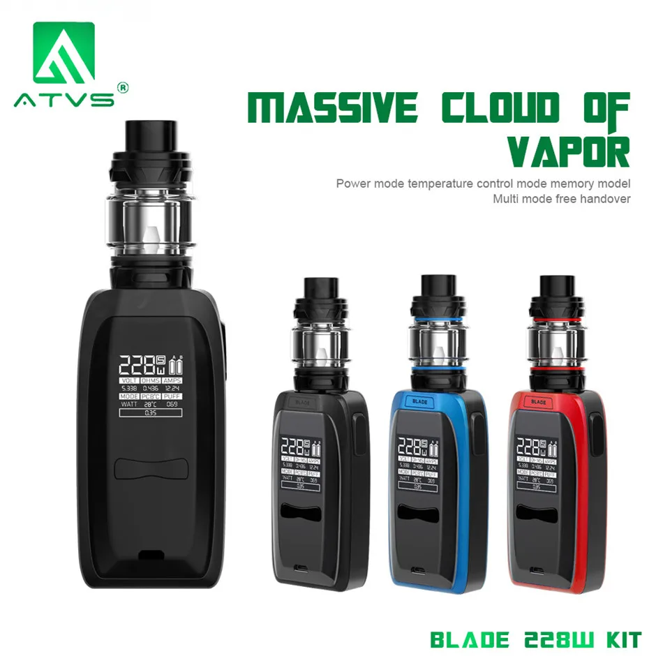 

Original AVTS New Electronic Cigarette BLADE 228W adjustable Box Mod kit Vape 18650 battery 5ml capacity 510 Thread Vaporizer