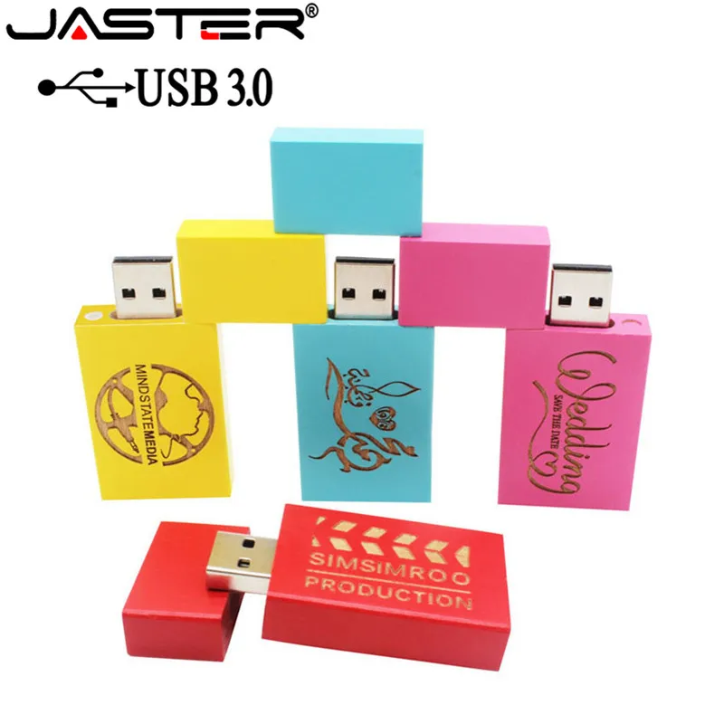 JASTER USB 3,0 логотип персональный деревянный цветной блок USB флеш-накопитель креативный подарок флешка 4G 8GB 16GB 32GB Деревянная Карта памяти