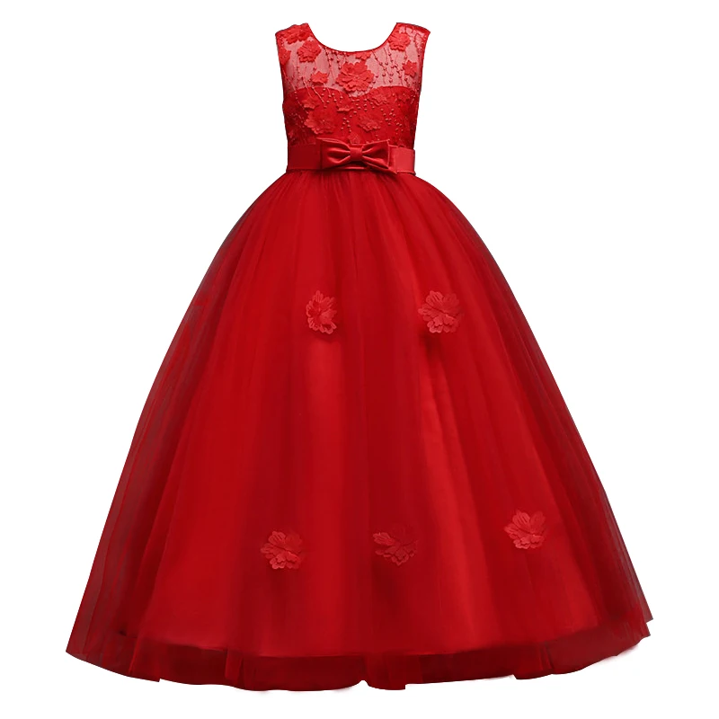 Платье для девочек; элегантные вечерние платья с красным бантом; Одежда для девочек; костюмы на день рождения для детей; От 3 до 14 лет для маленьких девочек