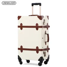 UNIWALKER, conjunto de maletas de viaje de diseño Vintage Beige para mujer y hombre, maletas Retro con ruedas, maletas clásicas, equipaje de mano