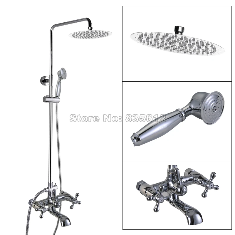 

Large Rainfall Shower Heads Bathroom Rain Shower Faucet Set Polished Chrome Finish Bathtub Mixer Tap + Hand Spray Wcy325