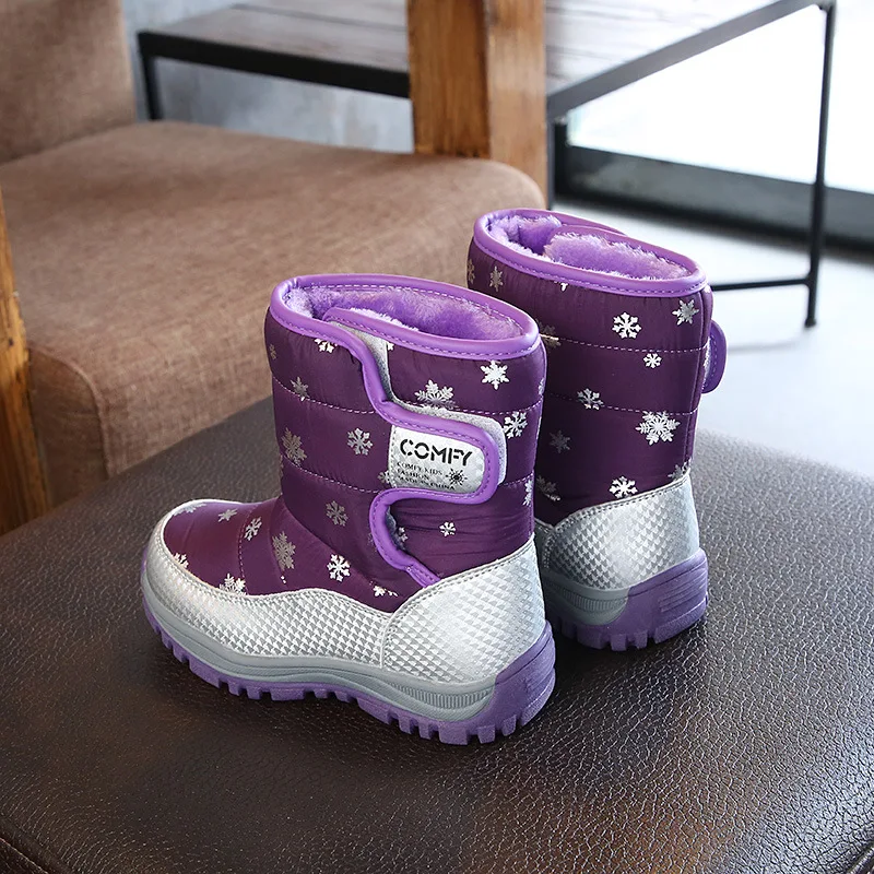 Fashion 1pair Winter warm waterproof Snow Boots Leather children's Girl Boots+ inner 17-20.2cm, Kids ski boots