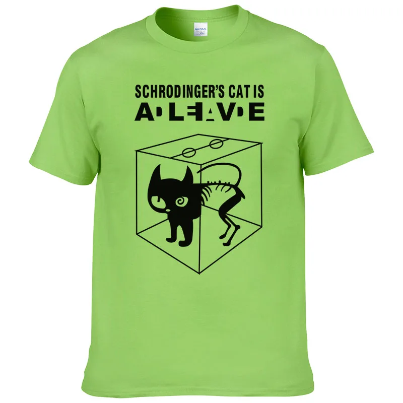 Летняя Хлопковая мужская футболка с коротким рукавом и принтом кота шродингера, повседневные мужские футболки с теорией Большого Взрыва#247 - Цвет: light green