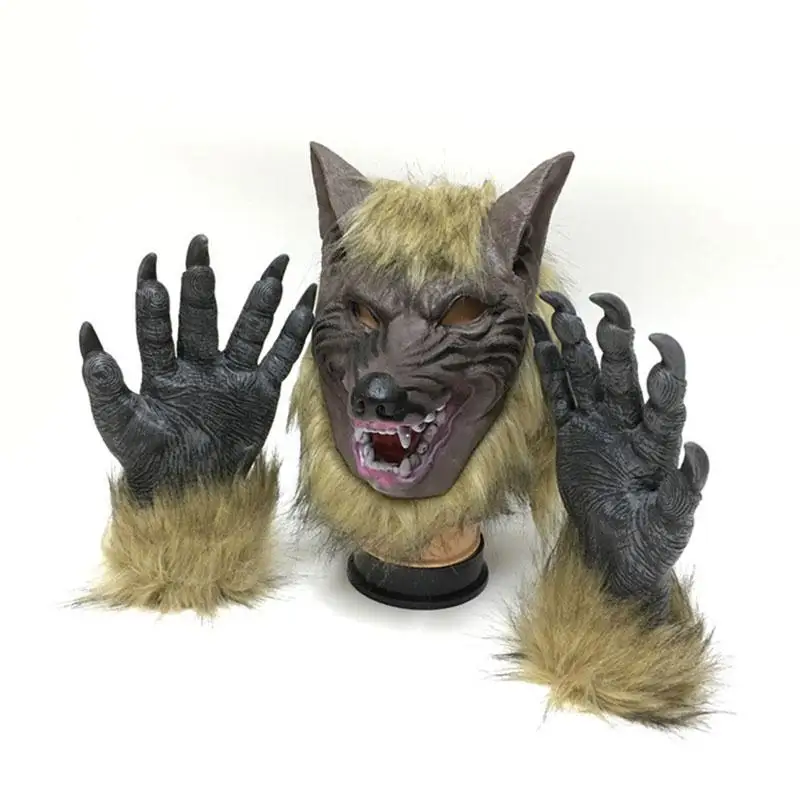 

Adults Men Unisex Women Wolf Masks Simulation Halloween Gloves Headgear Party Props Prank Horror Coosplay Customs Rubber Scared