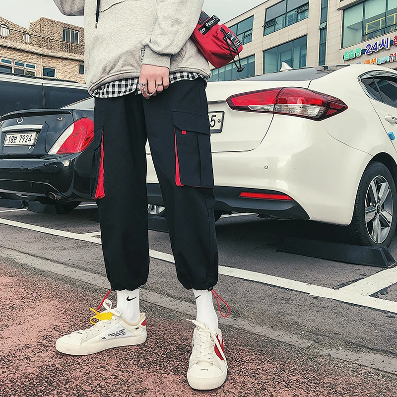 guys contrast panel drawstring sweatpants