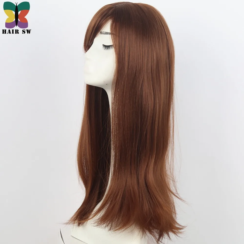Волос SW длинный шелковый прямой парик коричневый толстый Для женщин натуральный Для женщин полный парик косплей синтетический с Синтетические чёлки волос термостойкие