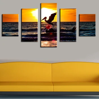 

Unframed 5 Pieces Sunset With Pelicans Landscape Pictures Modern Home Wall Decor Canvas Picture Art Prints