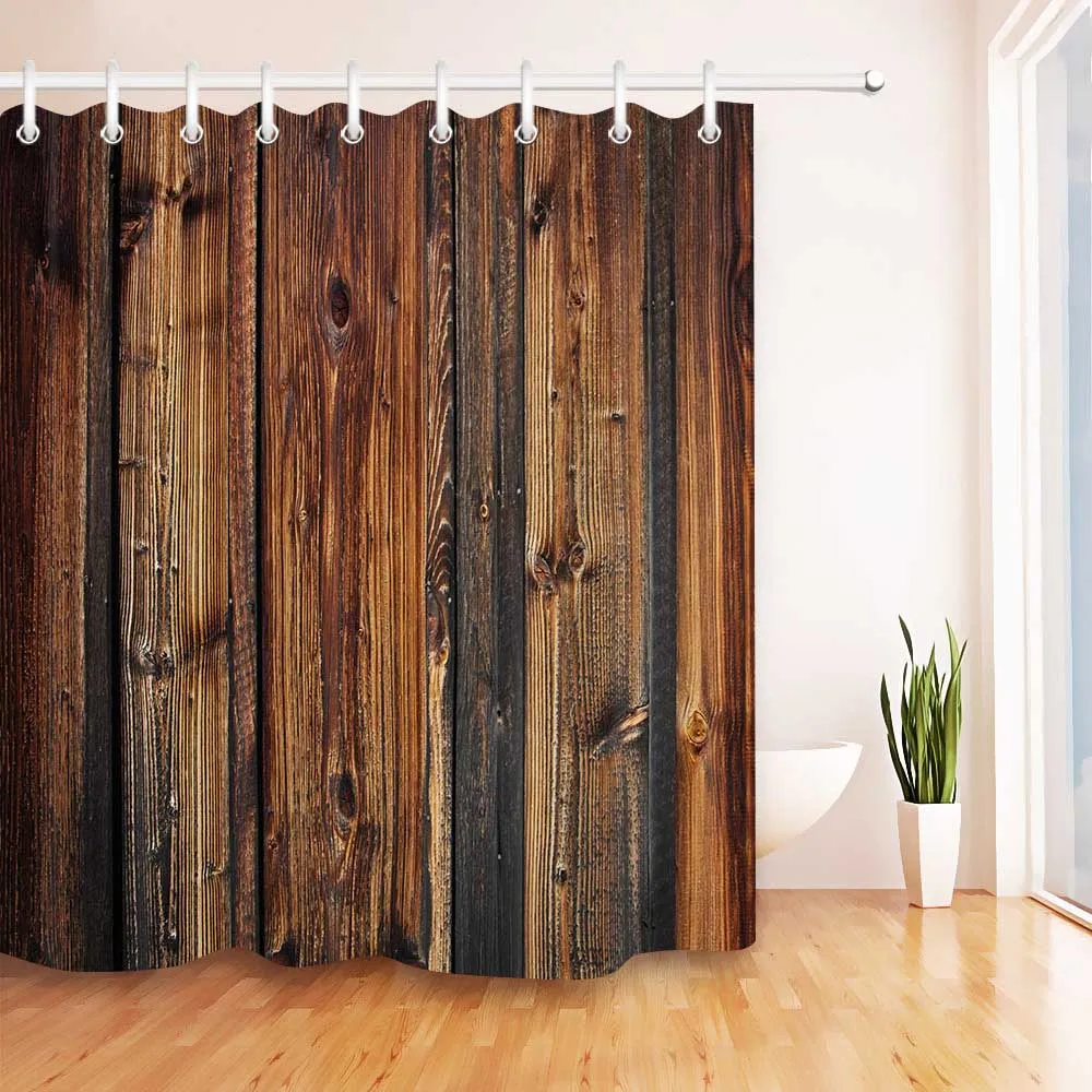 Деревенская деревянная панель коричневая планка забор занавеска для душа и коврик для ванной набор Водонепроницаемый полиэстер Ванная комната ткань для ванной Декор - Цвет: Only curtain