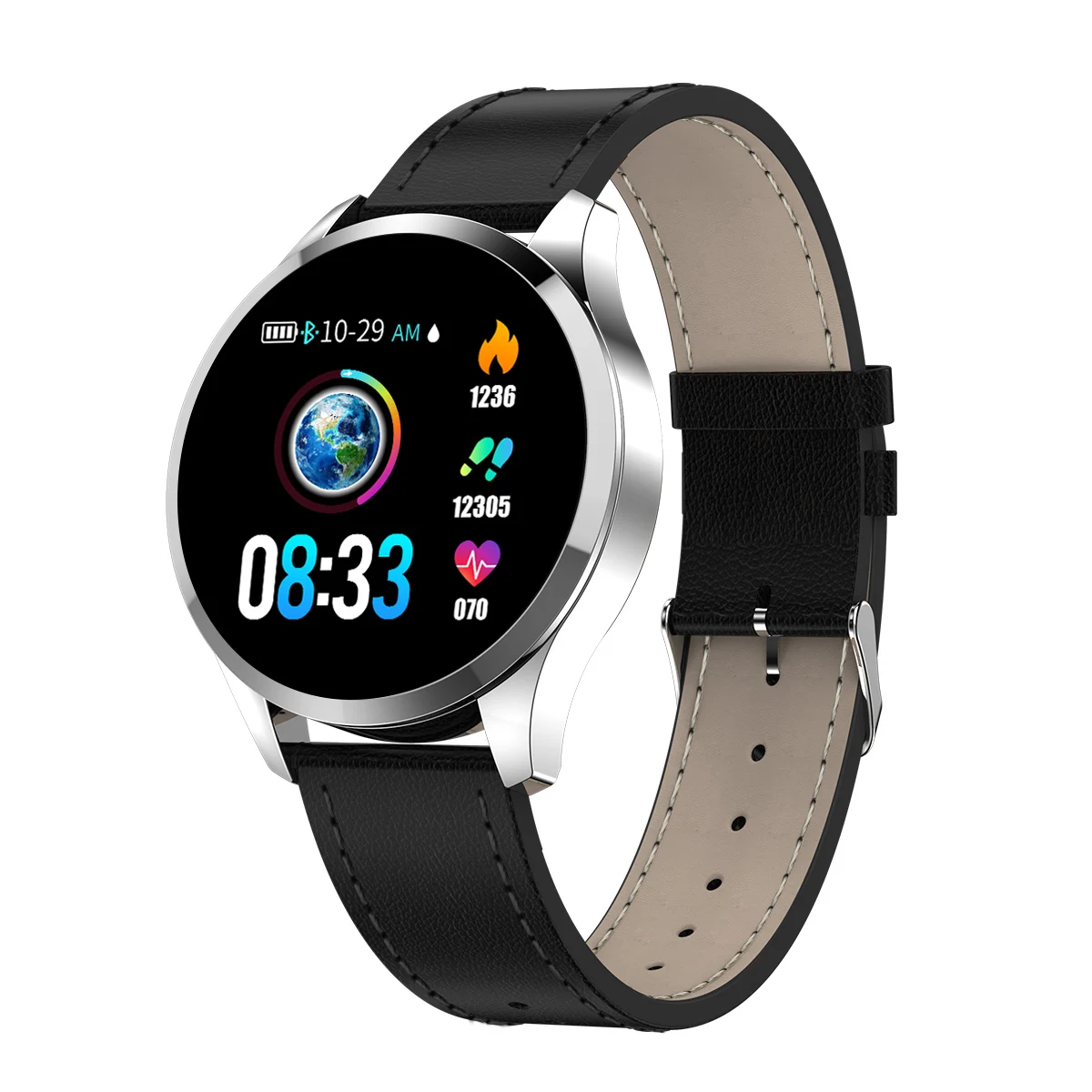 Новая одежда Q9 1" ips большой экран Смарт часы водонепроницаемый HR датчик кровяного давления монитор Мода Фитнес умные часы для мужчин - Цвет: Silver leather Strap