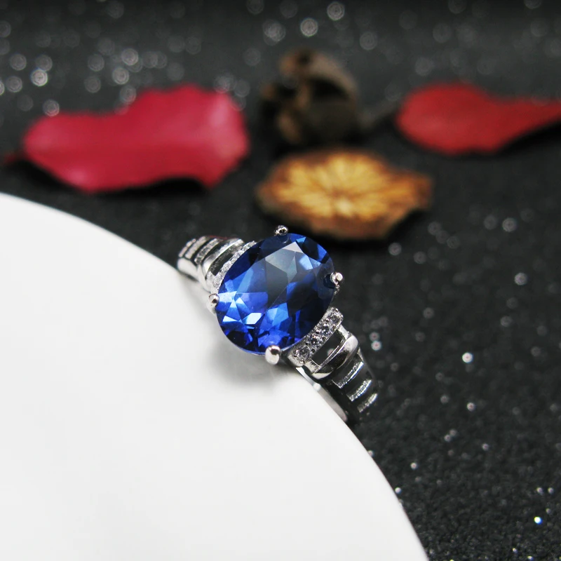 

LANZYO 925 Sterling silver blue topaz Ring fashion gift for women jewelry blue topaz ring Fine Jewelry j070901agtb
