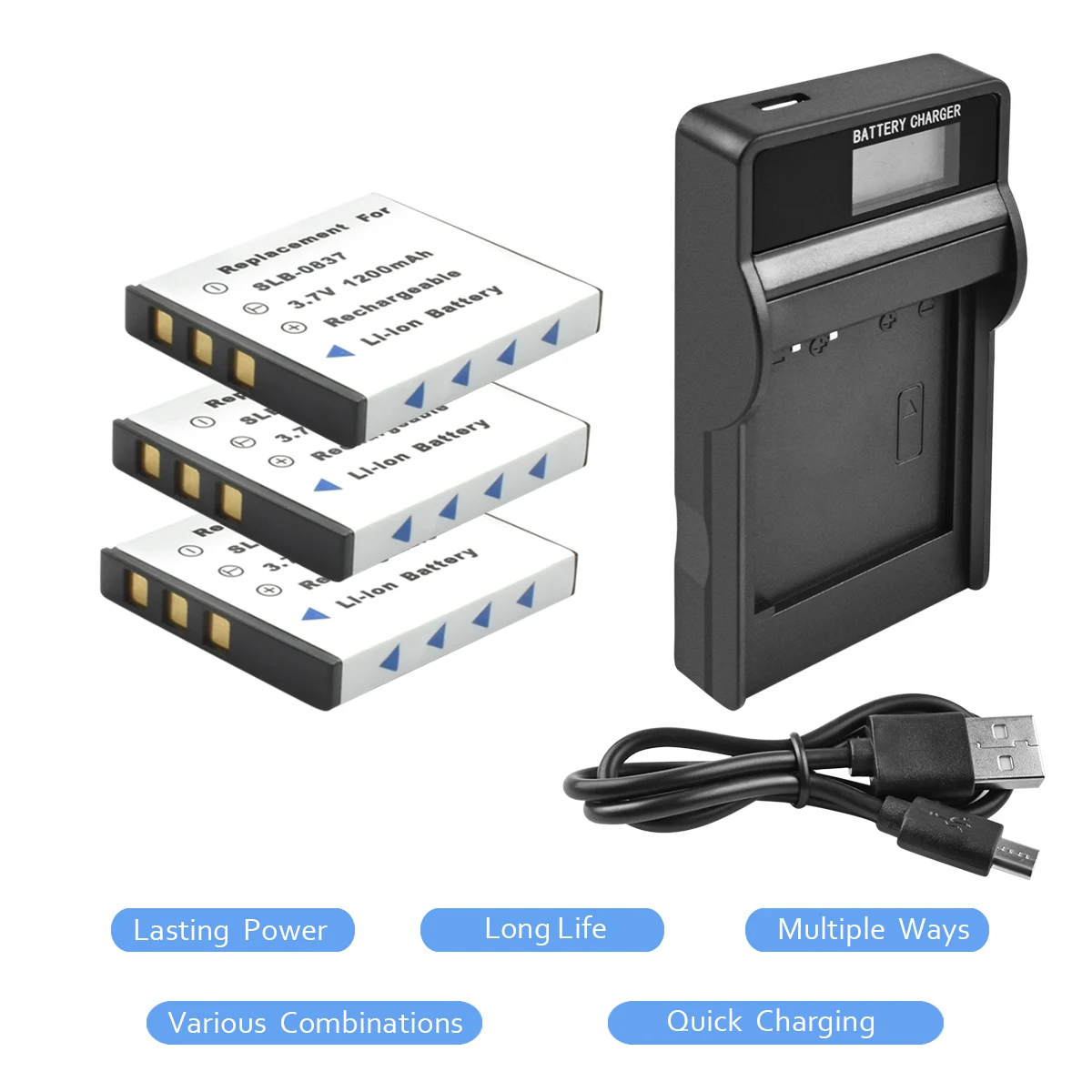

3x SLB-0837 0837 0737 FNP-40 D-Li8 KLIC-7005 K7005 Battery+Battery LED Charger for SAMSUNG Digimax I5 I6 I50 L60 NV3 L83T L20