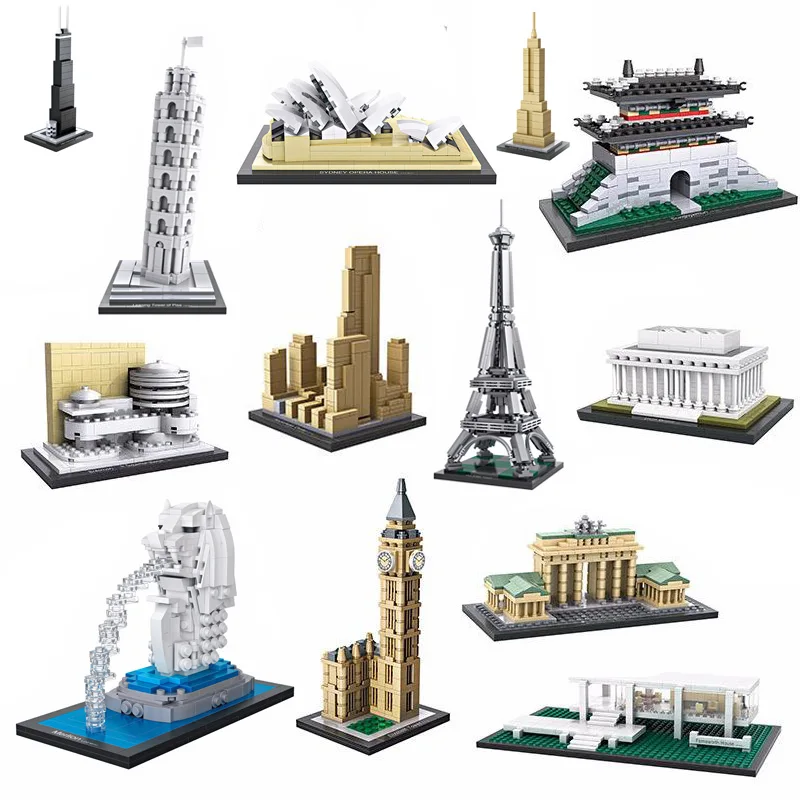 Мини Блок игрушек известная во всем мире скульптура кирпич Merlion big ben Guggenheim