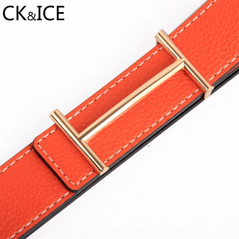 Drop Shipping Men Women Smooth Metal H Buckle Leather Belt Letter H
