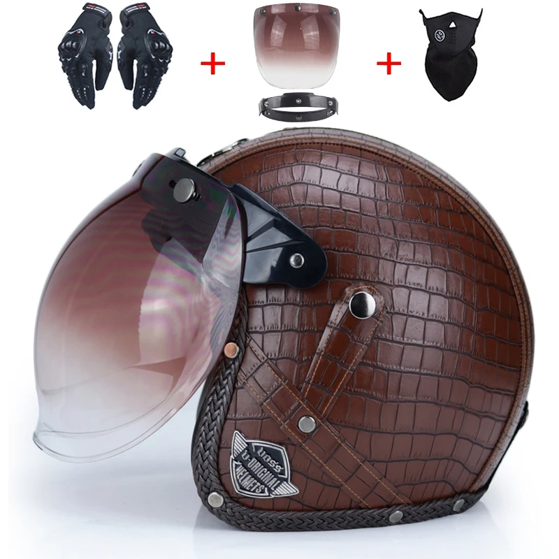 Мотоциклетный шлем Ретро винтажный синтетический кожаный Открытый шлем мотоциклетный скутер круизер Чоппер КАСКО Мото шлем точка - Цвет: a6