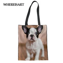 WHEREISART милый Бульдог Печать холст Экологичная, вместительная сумка для женщин для ежедневных покупок сумки Bolsa Tela многоразовые тканевые сумки на заказ