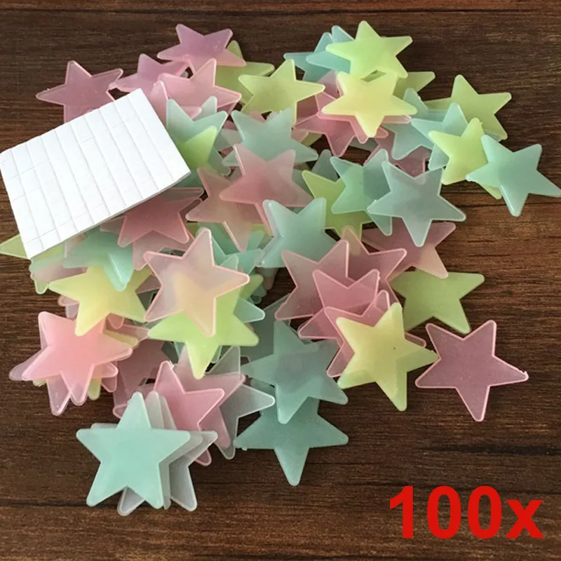 

100pcs/lot Glow Wall Stickers Decal Baby Kids Bedroom Home Decor Color Stars Luminous Fluorescent 4colors J2Y
