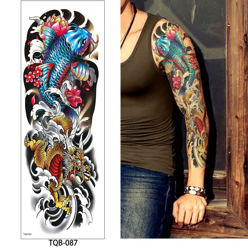 Glaryyears 1 лист полный рука временная татуировка наклейка красочные поддельные татуировки рукава флеш-тату водонепроницаемый большой боди-арт для мужчин и женщин - Цвет: TQB-087