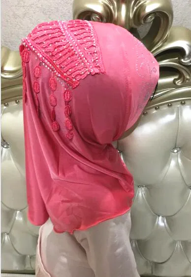 H1082 красивый хиджаб детский с кружевом на спине, мусульманский шарф, быстрая