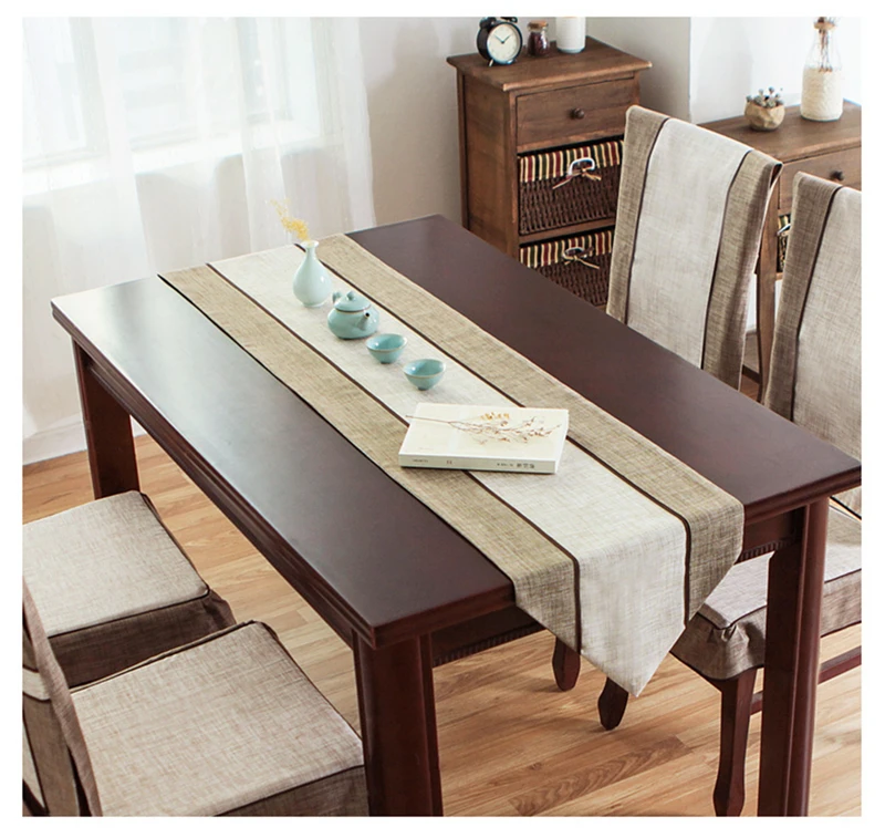 Lanweini Modern Minimalist Style Retro Solid Stripe Table Runner Decorative Chinese Classic Table Flag Cabinet Cover Table Cloth