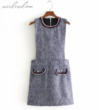 Nerlerolian 2018 Women Gray Knitted Straped Dress Knee Length O-neck Sleeveless Pockets Female Bodycon Cute Girl’s Vestidos BB