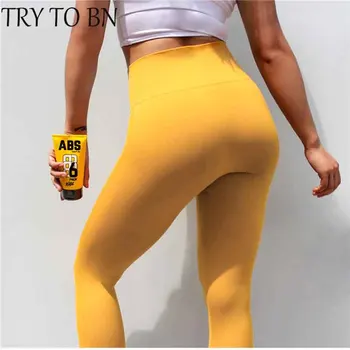 

TRY TO BN 2019 Fitness Clothing Leggings Casual Push Up Workout High Elasticity Leggins 7 Colors High Waist Slim Women Leggings