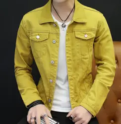 Новинка 2019, осенняя Модная Джинсовая куртка, культивирующая свою мораль, Мужская Желтая джинсовая куртка