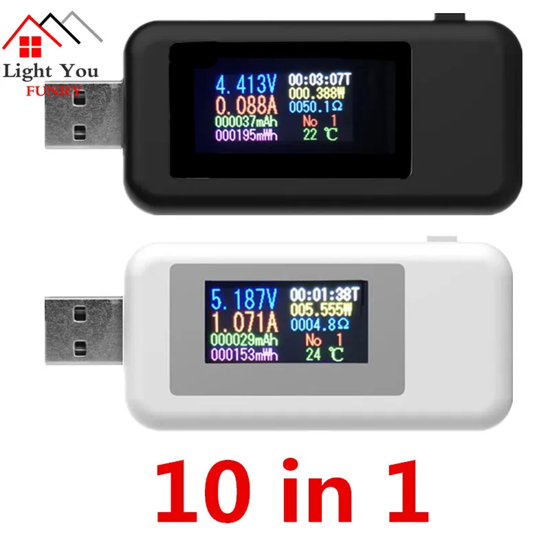 10 in 1 DC USB Tester Current 4-30V Voltage Meter Timing Ammeter Digital Monitor Cut-off Power Indicator Bank Charger 40%off