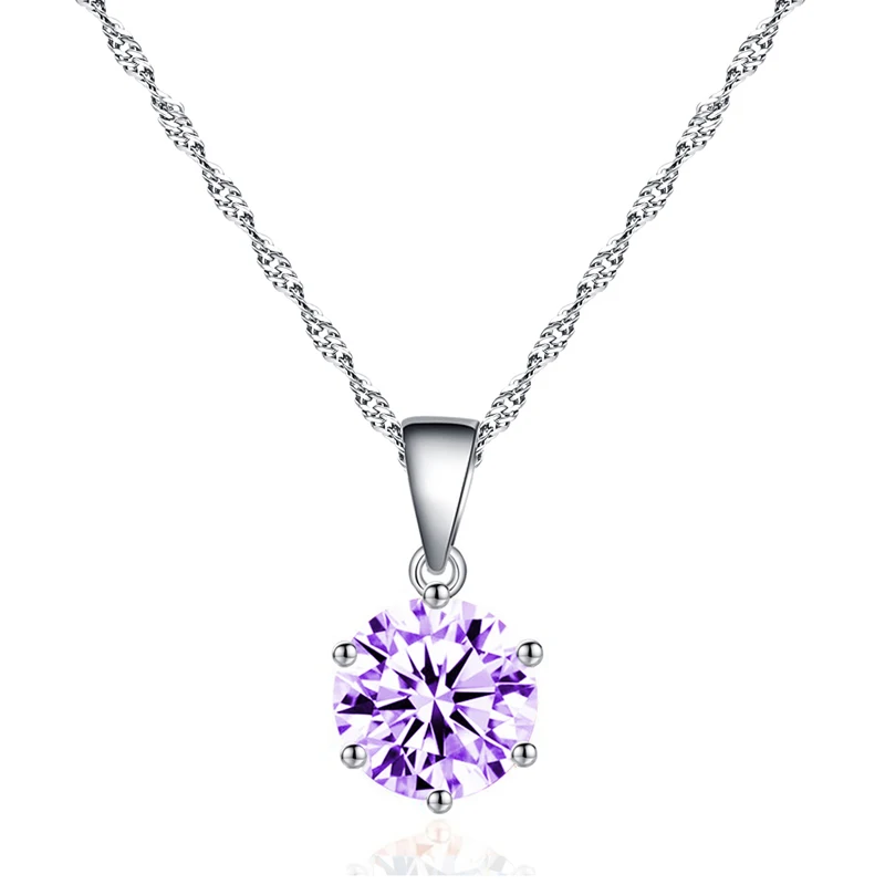 Fashion AAA Zircon Round Crystal Pendant Choker Necklace for Women Females Green Purple Blue Pink Color CZ Jewelry Gifts - Окраска металла: Purple 2