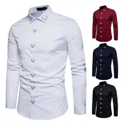 Для мужчин одежда в британском стиле с длинными рукавами модные однотонный лацкан рубашка A02