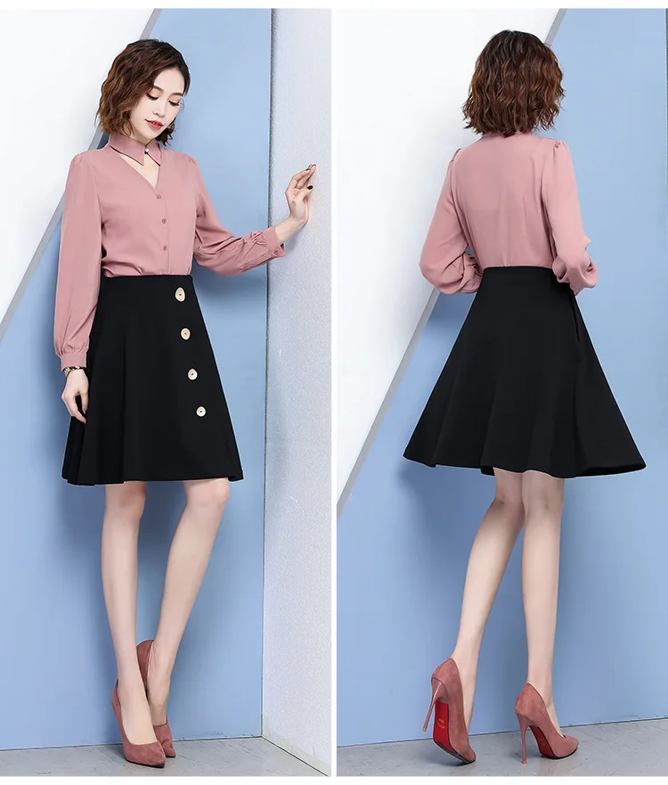 Весенне-осенняя юбка миди корейская версия с высокой талией, однотонная однобортная Юбка-миди на пуговицах, элегантная Офисная Женская юбка
