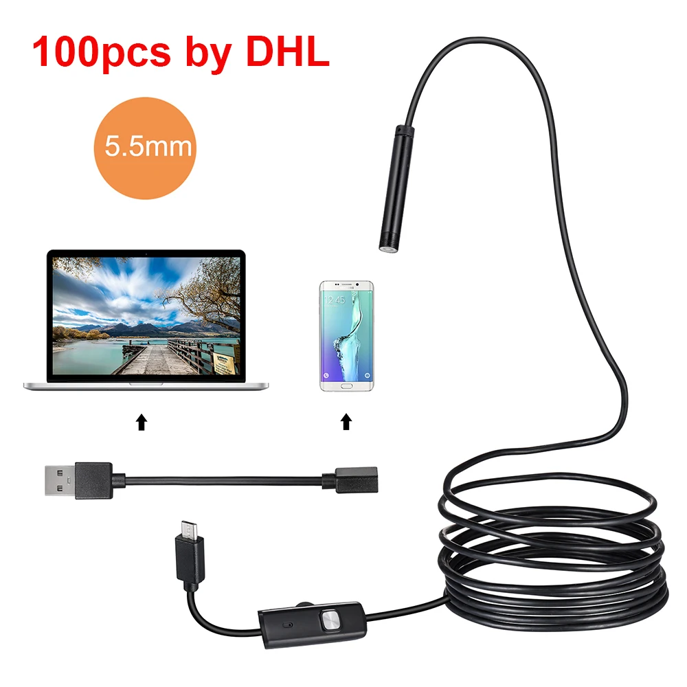 10/20/50/100pcs DHL 5.5mm 1m 640*480 OTG Endoscope Camera soft Cable Usb Inspection For Android Smartphone PC | Безопасность и