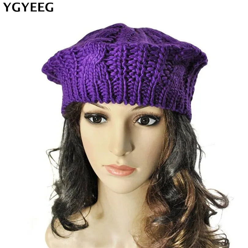 

YGYEEG 2018 Crochet Beanies Beret Braided Baggy Unisex Beanie Hats Winter High Elasticity Ski Cap Women Fashion Multi Colors