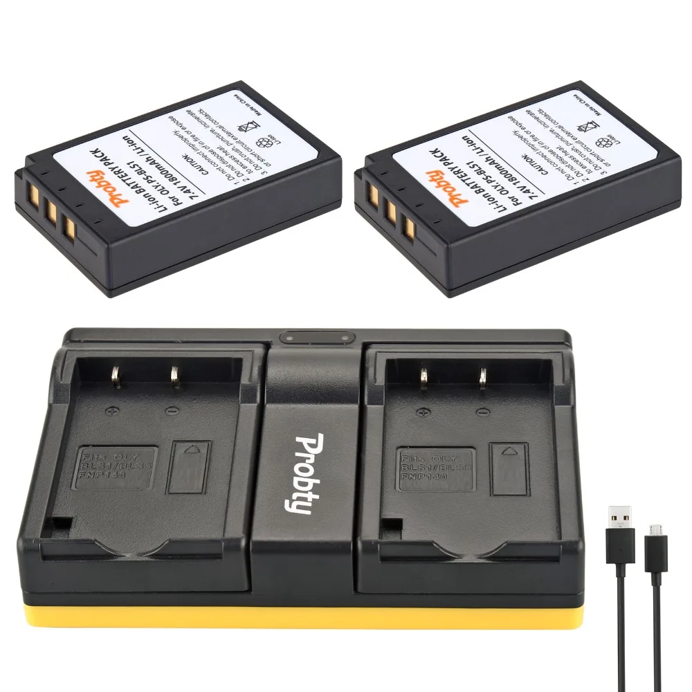 Probty 2Pcs Ps-Bls1 Ps Bls1 Batteria Per Fotocamera + Caricatore Doppio Usb Per Olympus E-400 E-410 E-420 E-450 E-600 E-620 Penna E-P1 E-P2