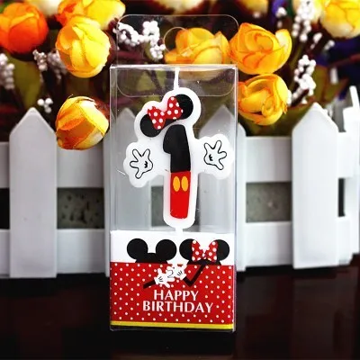 HOT Birthday Number 0-9 Candles Cartoon Mickey Minnie Mouse Happy Birthday Candle Cake Cupcake Topper Party Decoration Supplies - Color: Minnie 1