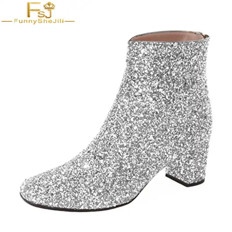 sequin low heel boots