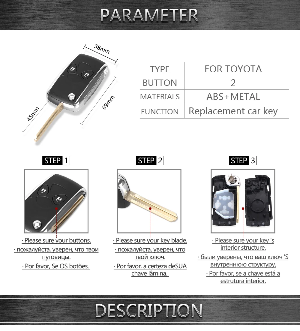 chiave telecomando per Toyota Camry Corolla Yaris Echo Prado Hilux Shining Metal Frame TOY43 Key Shell 8 chiave telecomando per Toyota Camry Corolla Yaris Echo Prado Hilux Shining Metal Frame TOY43 Key Shell -