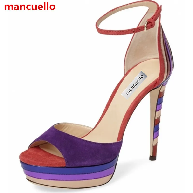 

mancuello Concise Women Open Toe Sexy Ankle Straps Platform Bohemia Sandals Patchwork High Heels Summer Suede Ladies Wedge Pumps