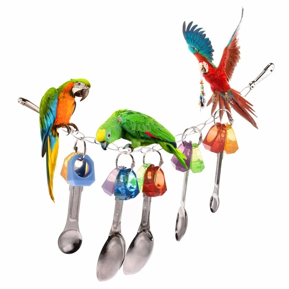 Pet Bird Swing Metal Spoon String Chew Toys Parrot Ringer Hanging Cage Toy For Cockatiel