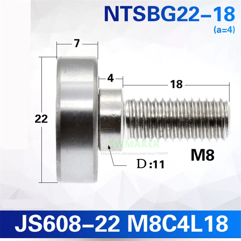 1pcs 608zz External Thread Bearing, M8 Screw, Stainless Steel Bearing