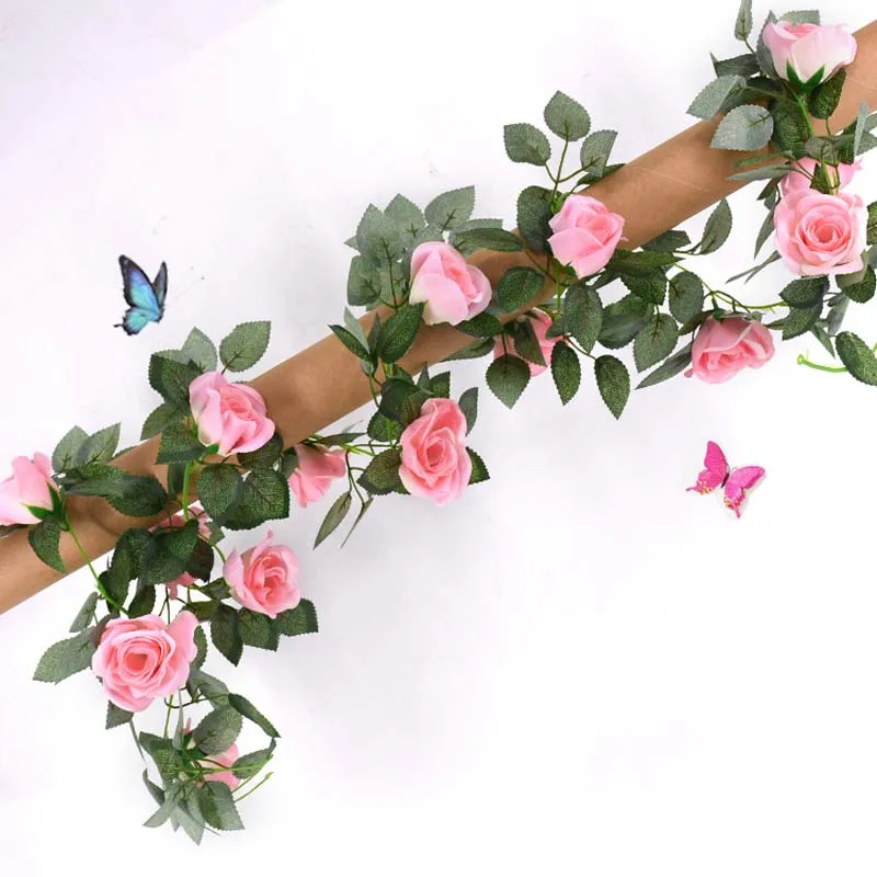 1 шт. шелковые розы плюща лоза с зелеными листьями для дома Свадебные украшения поддельные листья diy Висячие гирлянды искусственные цветы - Цвет: 16pcs Pink