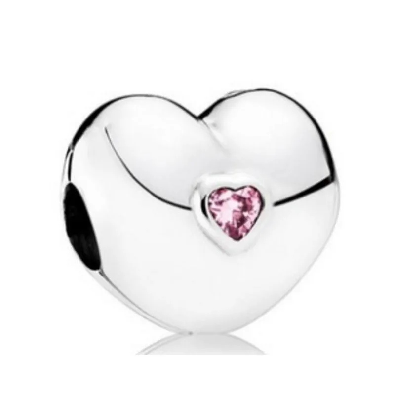 

S925 Silver DIY Jewelry Pink Love Heart Clips Stoppers Charms fit Pandora Bracelet Bangle Pink CZ