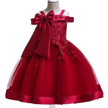 

Party Dress Girl Kids Silk Bow Strap Flower Tulle Lace Tutu Princess Dresses Children Birthday Wedding Summer Clothing BW176