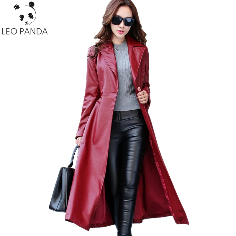 Haut Manteaux X Mode Cuir thicken La Pu Black Taille Plus Printemps De longue Veste Red En Automne Femmes Gamme thicken Ceinture Black 2018 Mince red Tranchée PAw8qS