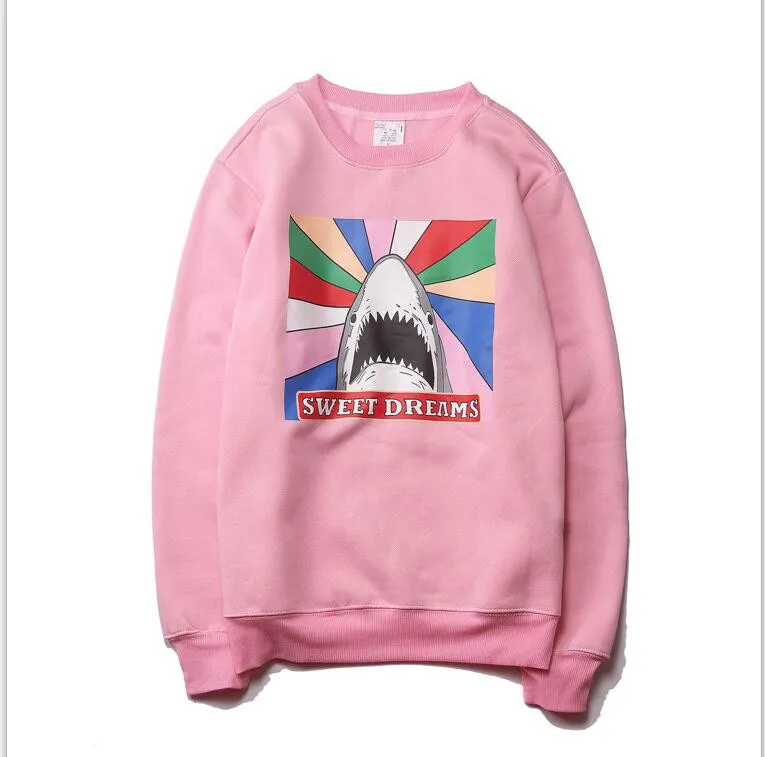 2018 Autumn Winter Fashion Hip Hop Justin Bieber Hoodie For Men Women Fleece Sweatshirt Rainbow shark Hoodies Crew Neck PINK