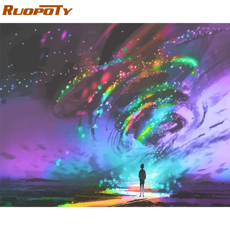 

RUOPOTY Frame DIY Painting By Numbers Abstract Light Landscape Modern Paint By Numbers Wall Art Picture Coloring By Numbers Arts