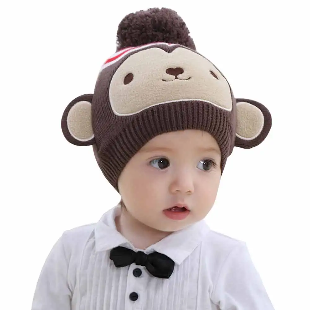Autumn Winter Infant Knitted Baby Hat Adorable Monkey With