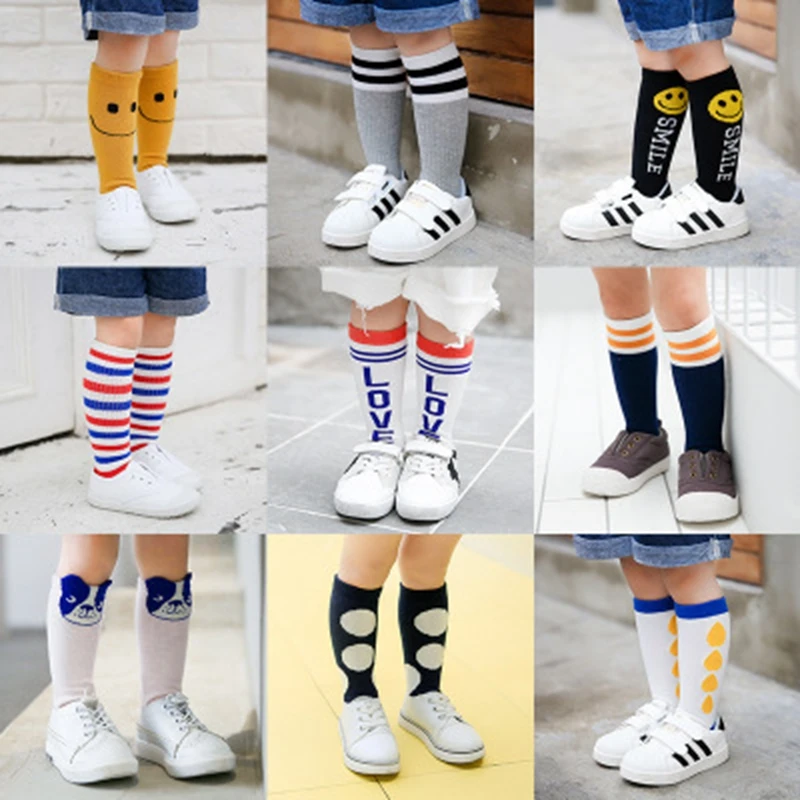 

1 Pari Summer Baby Knee Socks for Girls Boys Stripe Cartoon Kids Knee Socks Cotton Soft Elastic Toddler Warm Sock