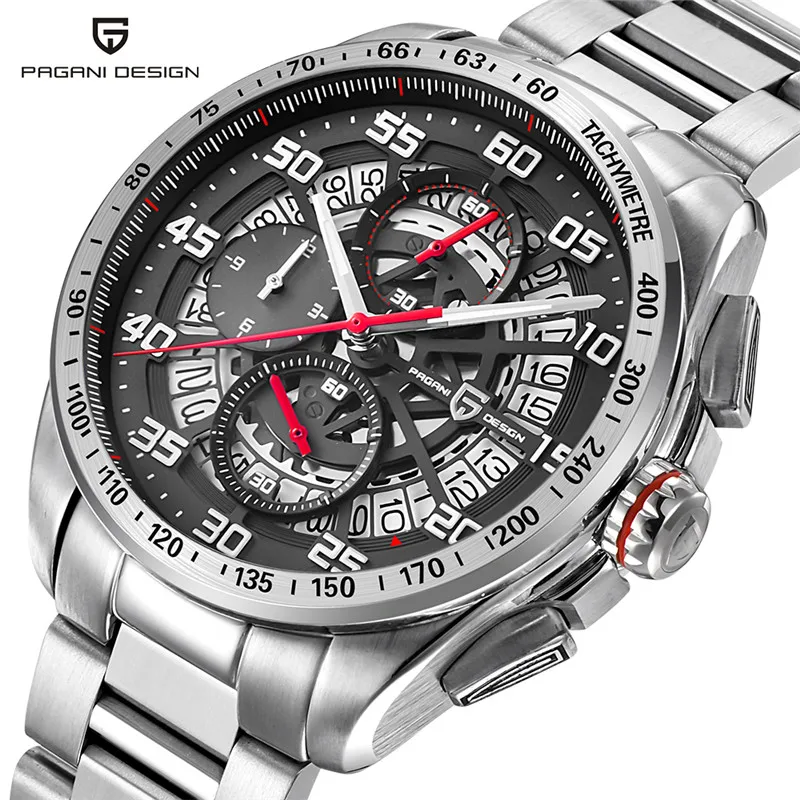 

PAGANI DESIGN Chronograph Watch Men Cool Stainless Steel/Genuine Leather Strap Fashion Army Quartz Date Men Watches Luxury Brand